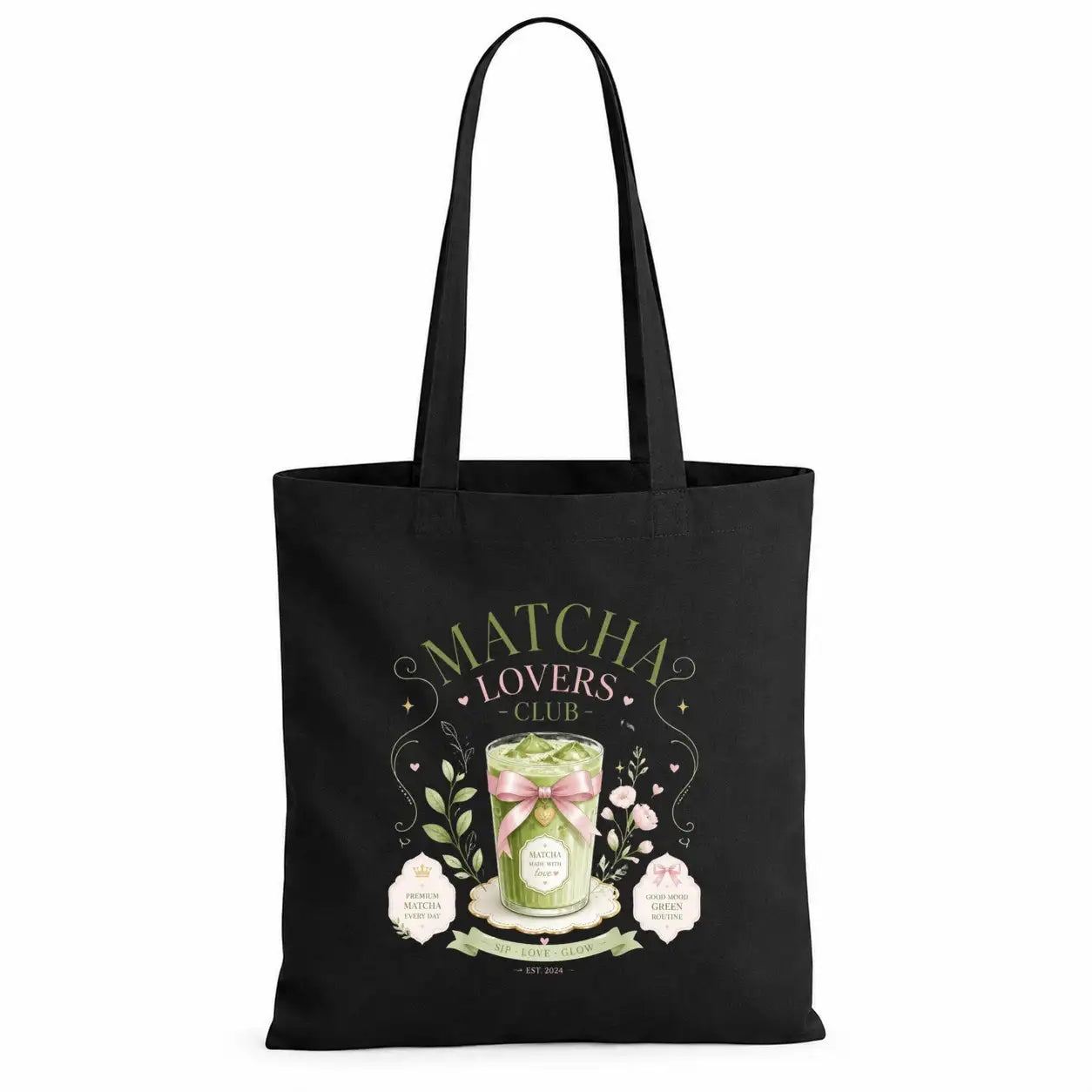 LIEBTASTISCH® Baumwolltasche Matcha Lovers Club Matcha made with love Premium Matcha Every Day - Tote Bag Canvas Damen - Stofftasche Beutel Einkaufsbeutel bedruckt - {FARBE}