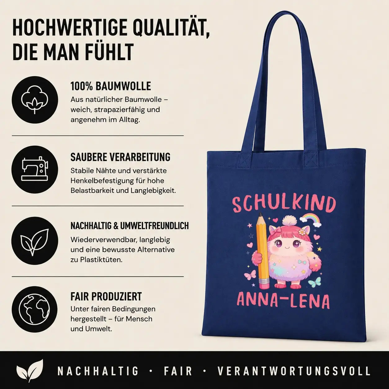 Baumwolltasche - Schulkind Anna-Lena
