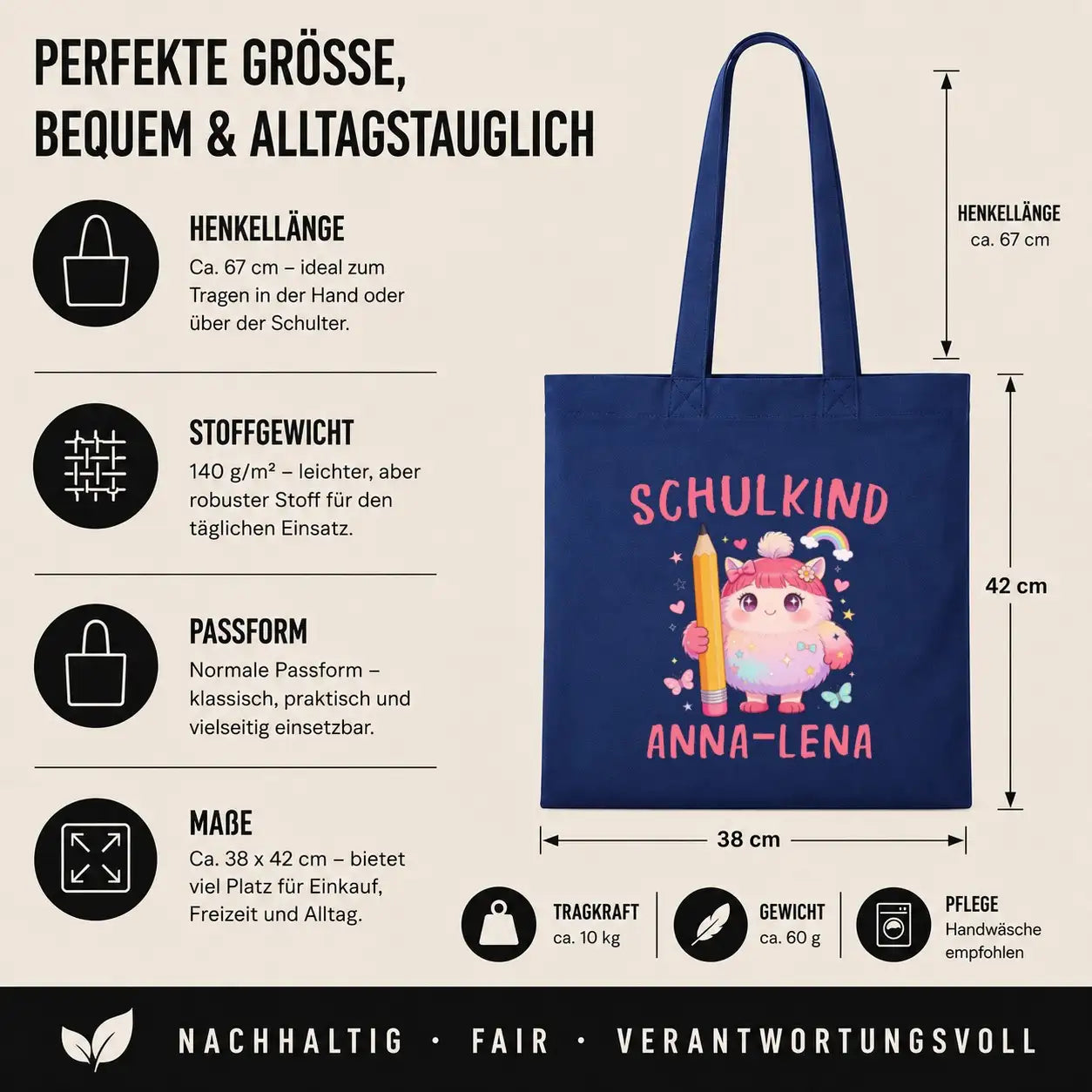 Baumwolltasche - Schulkind Anna-Lena