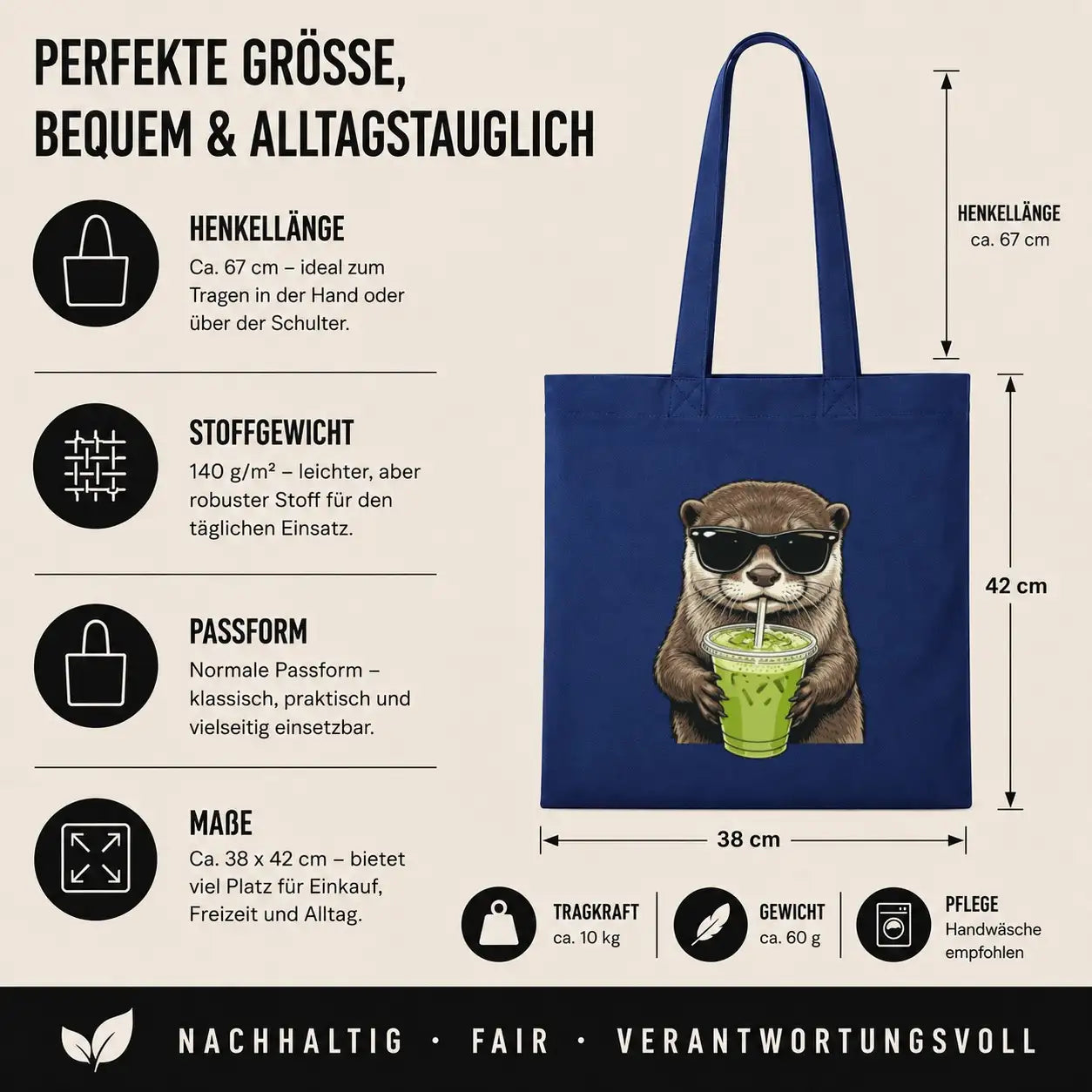 Baumwolltasche - Otter Sonnenbrille Matcha-Drink