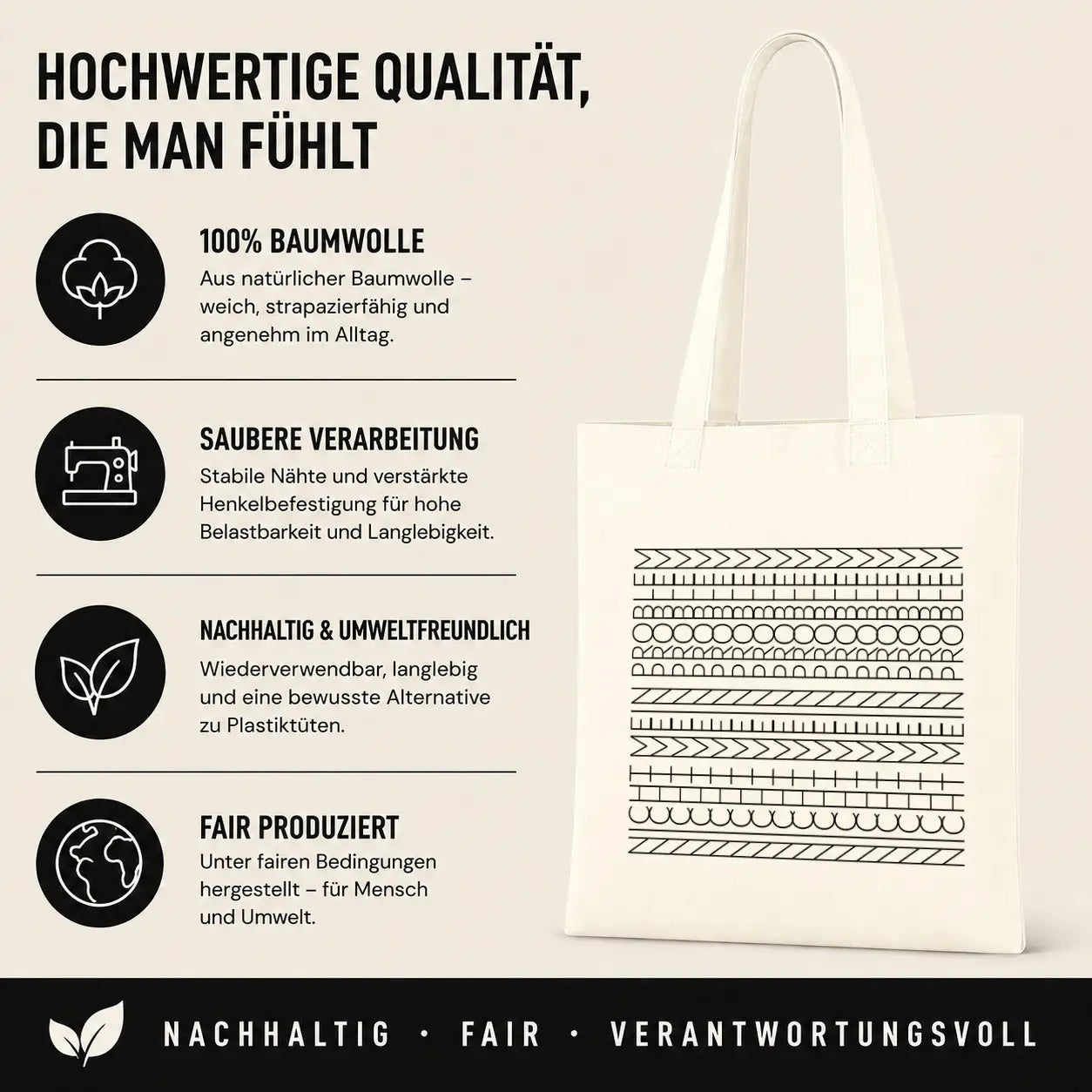 Baumwolltasche - Geometrische Muster Linien