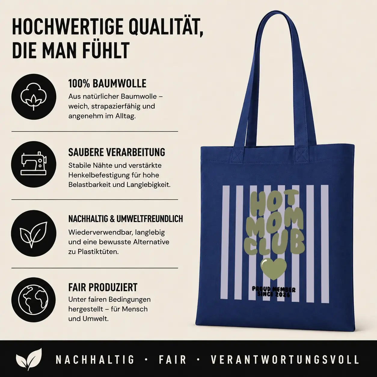Baumwolltasche - Hot Mom Club Proud Member Since 2026