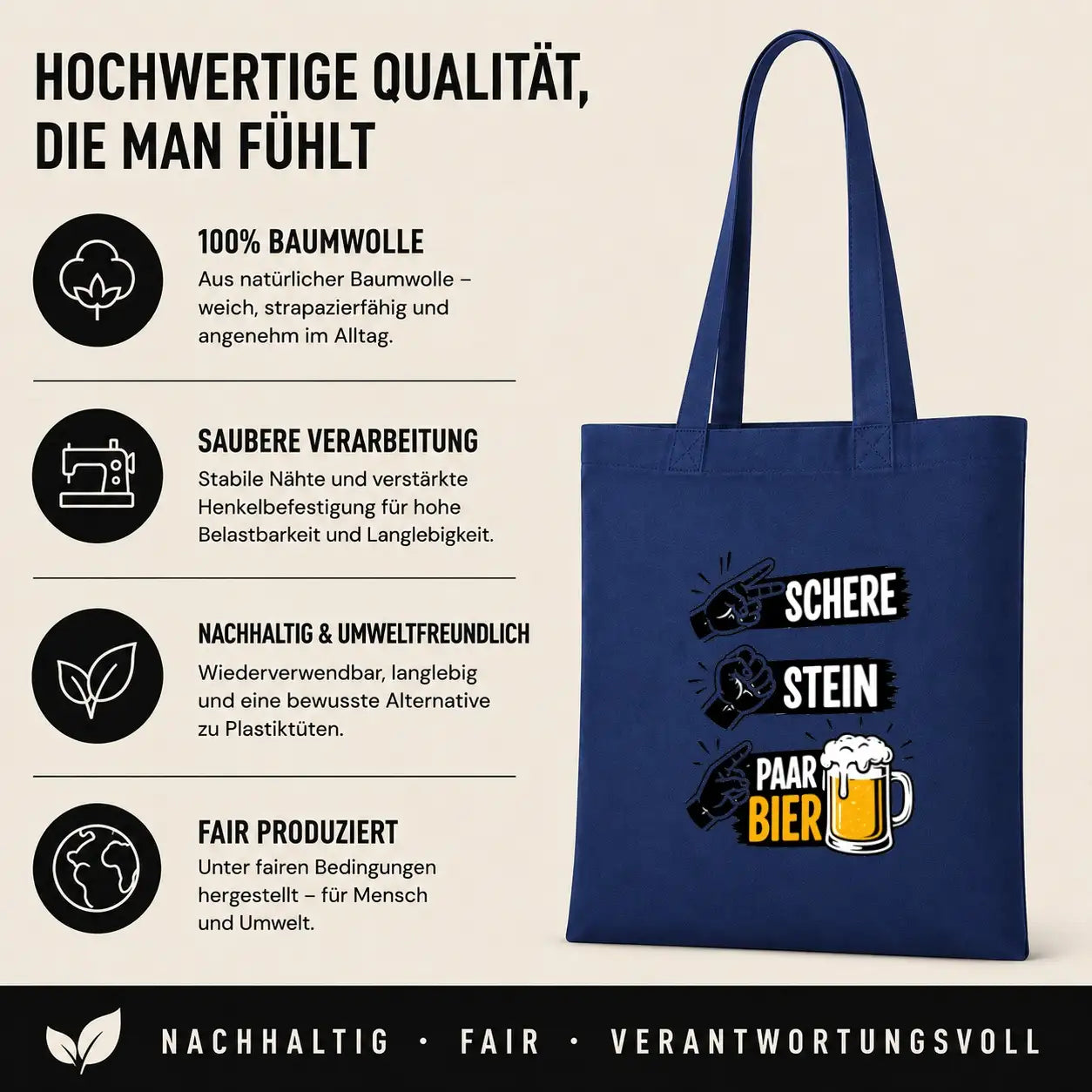 Baumwolltasche - Schere Stein Paar Bier
