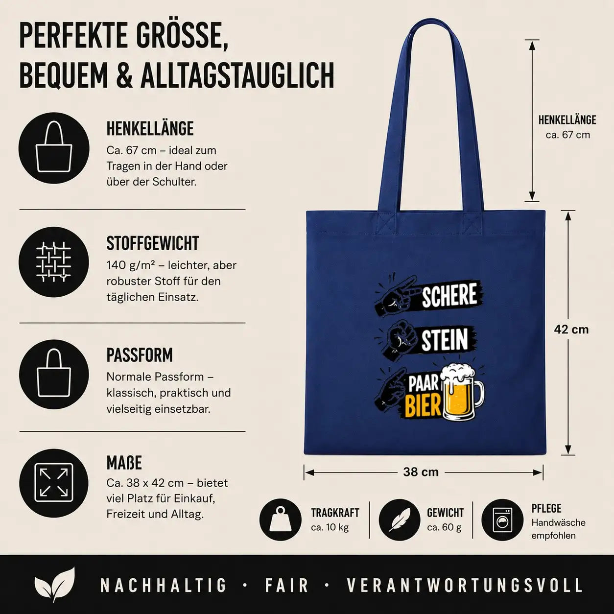 Baumwolltasche - Schere Stein Paar Bier
