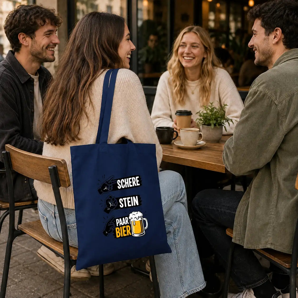 Baumwolltasche - Schere Stein Paar Bier
