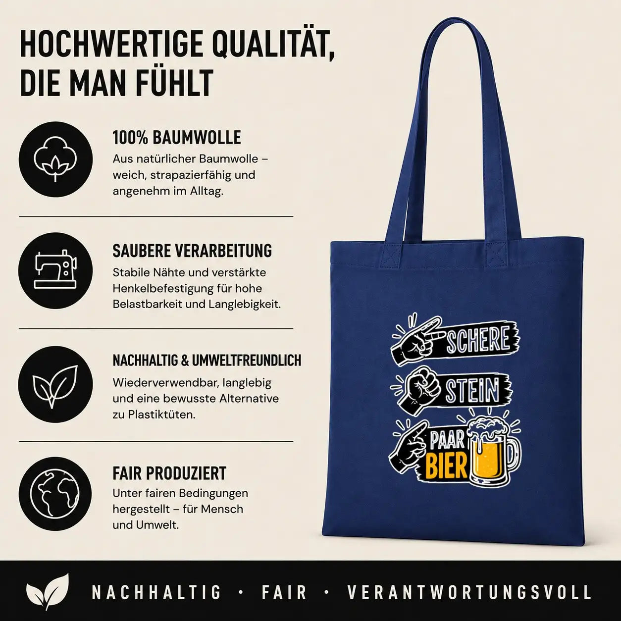 Baumwolltasche - Schere Stein Paar Bier