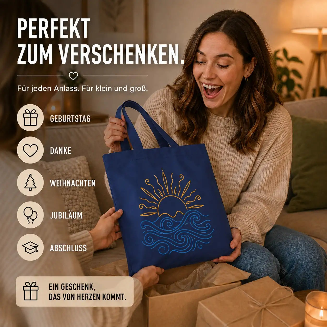Baumwolltasche - Sonne über Wellen