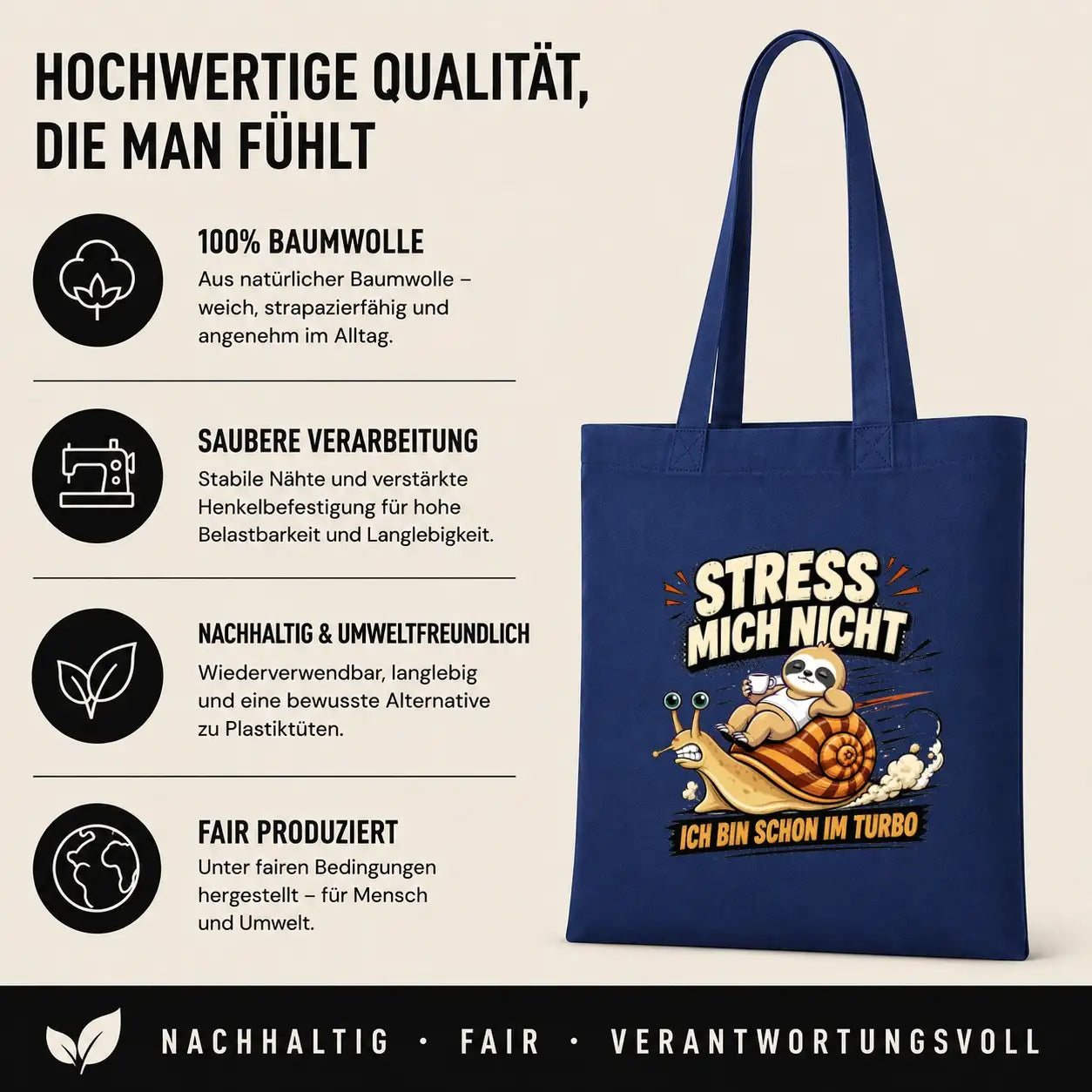 Baumwolltasche - Stress mich nicht ich bin schon im Turbo