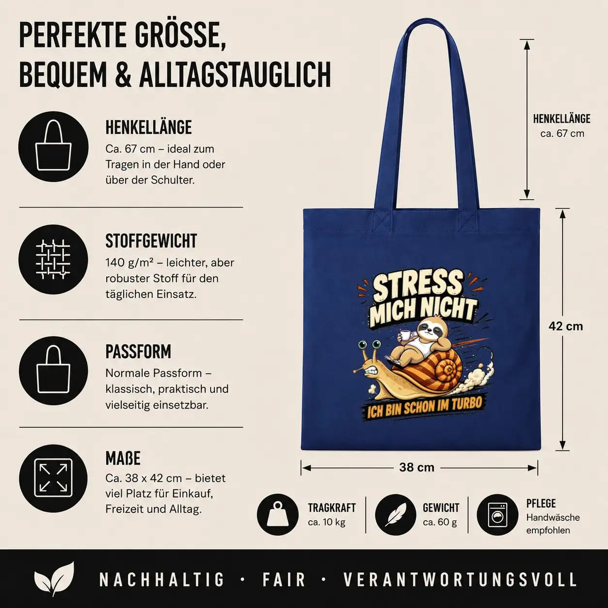 Baumwolltasche - Stress mich nicht ich bin schon im Turbo