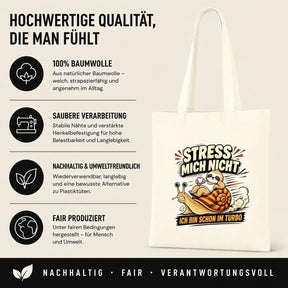 LIEBTASTISCH® Baumwolltasche Stress mich nicht ich bin schon im Turbo - Stofftasche mit Spruch für Frauen - lustige Faultier Schnecke Geschenk Geburtstag - {FARBE}