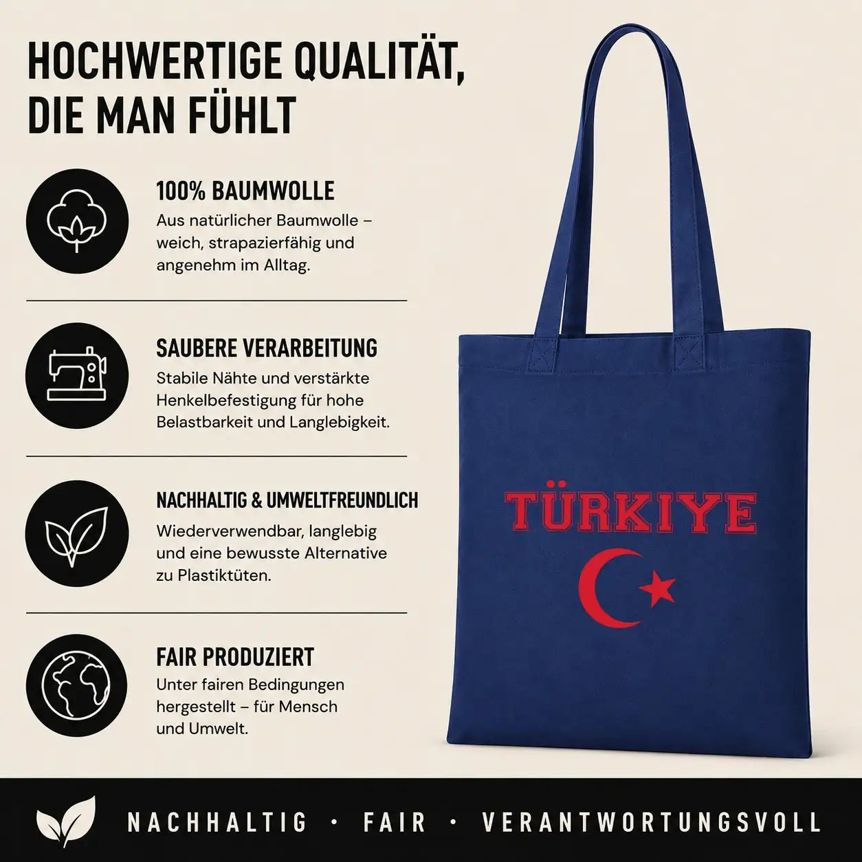 Baumwolltasche - Türkiye Motiv mit türkischer Flagge