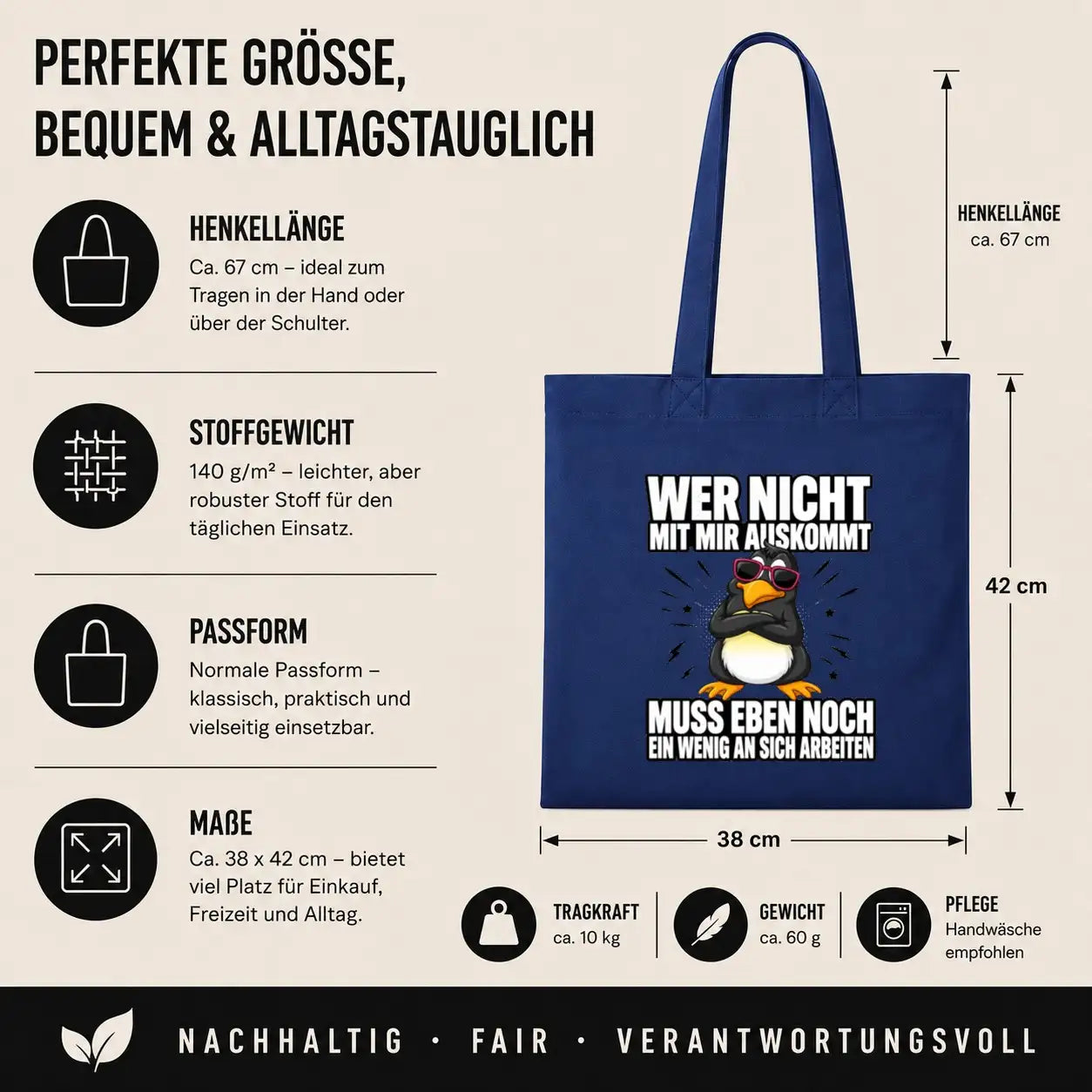 Baumwolltasche - Wer nicht mit mir auskommt muss eben noch ein wenig an sich arbeiten