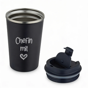 Thermobecher - Chefin mit Herz - Schwarz