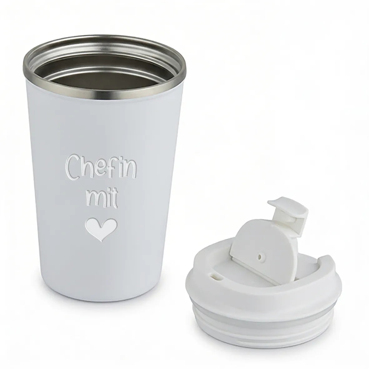 Thermobecher - Chefin mit Herz - Weiss