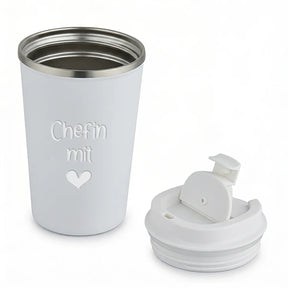 Thermobecher - Chefin mit Herz - Weiss
