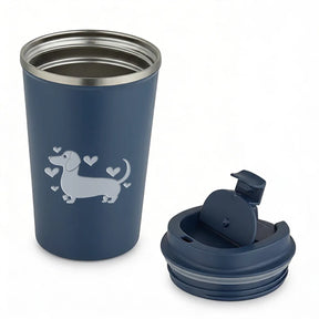 Thermobecher - Dackel mit Herzen - Haleblau
