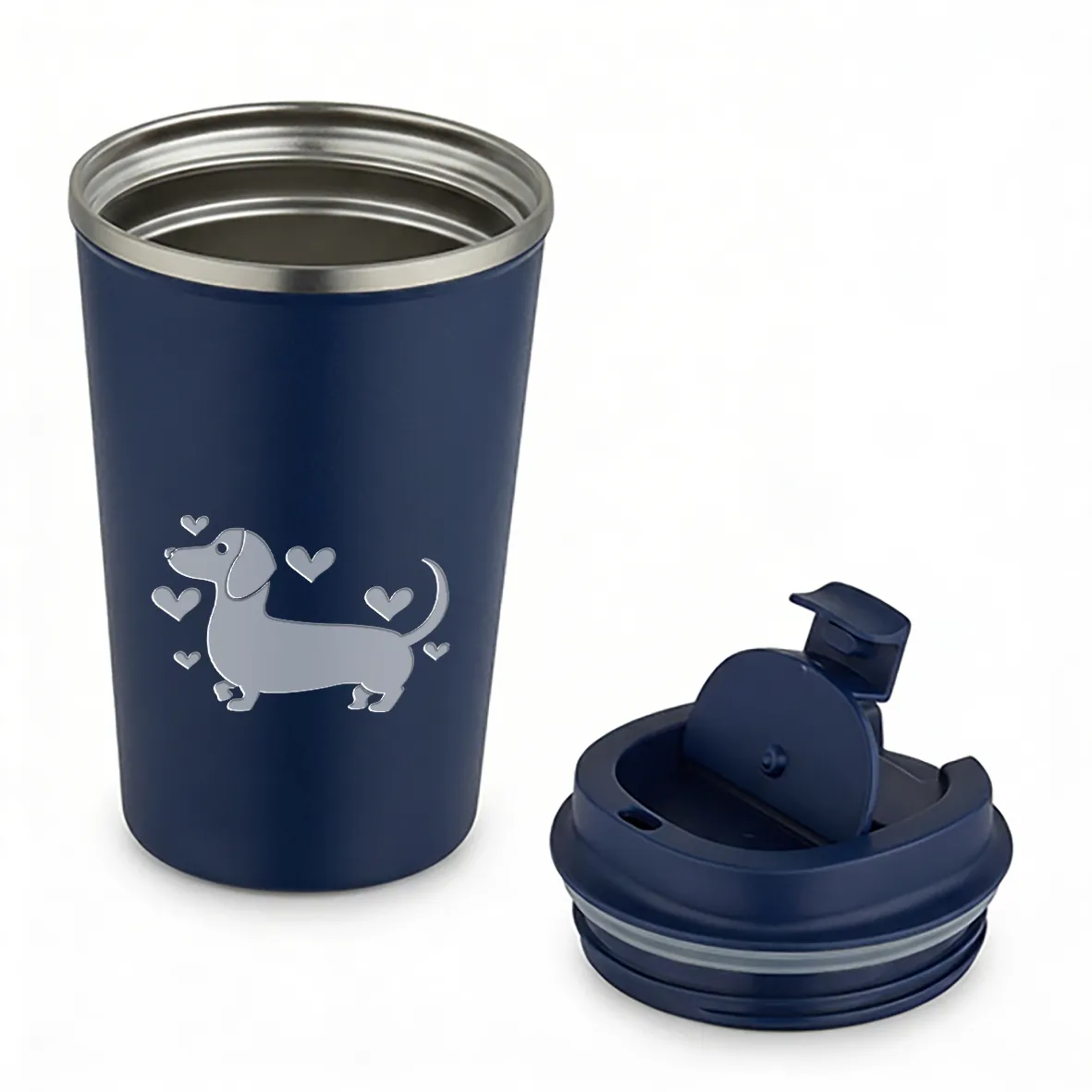 Thermobecher - Dackel mit Herzen - Navy