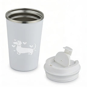 Thermobecher - Dackel mit Herzen - Weiss