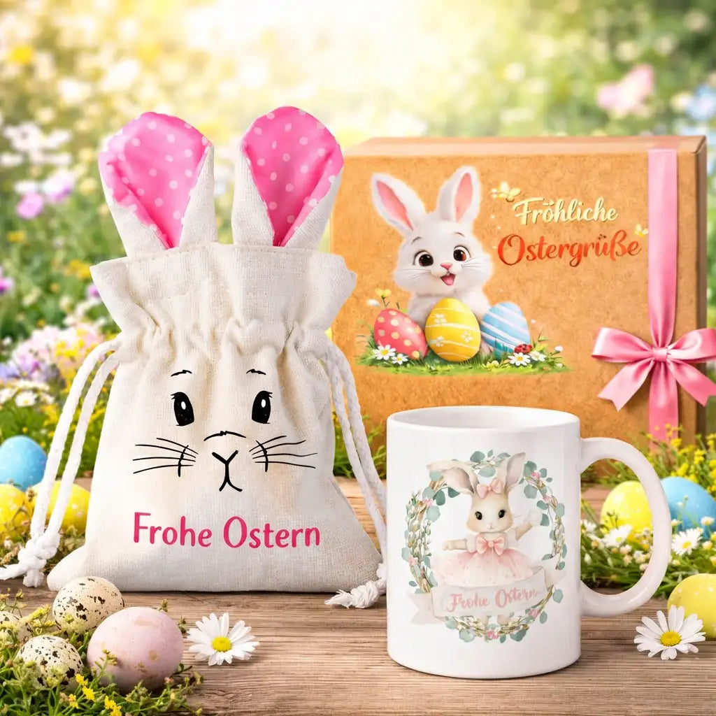 Oster Bundle  - Osterbeutel mit Tassen und Gratis Geschenkverpackung - OB 5 - Rosa