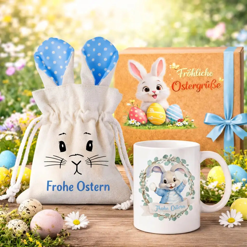 Oster Bundle  - Osterbeutel mit Tassen und Gratis Geschenkverpackung - OB 2 - Blau