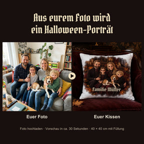 Vorher-Nachher: Euer Familienfoto wird zum Halloween-Porträt auf dem Kissen