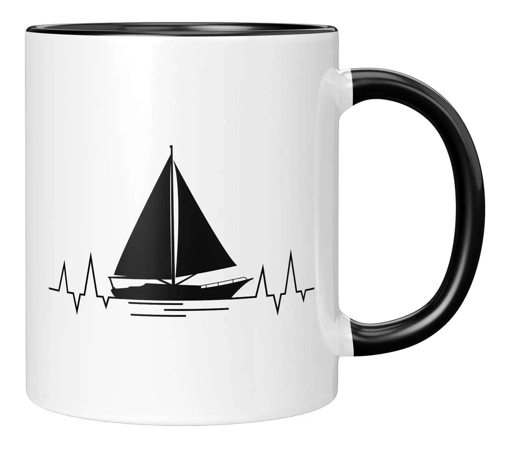 Tasse - Segelboot Herzschlag - Schwarz