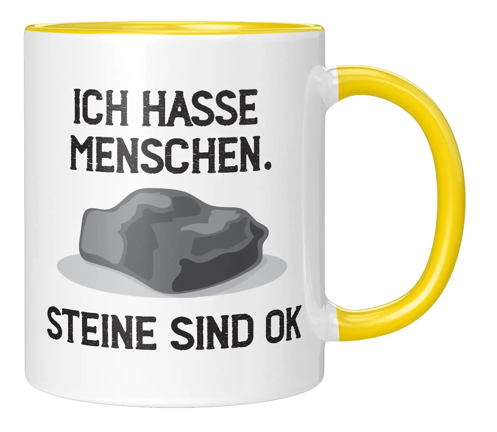 Tasse - Ich hasse Menschen. Steine sind ok - Gelb