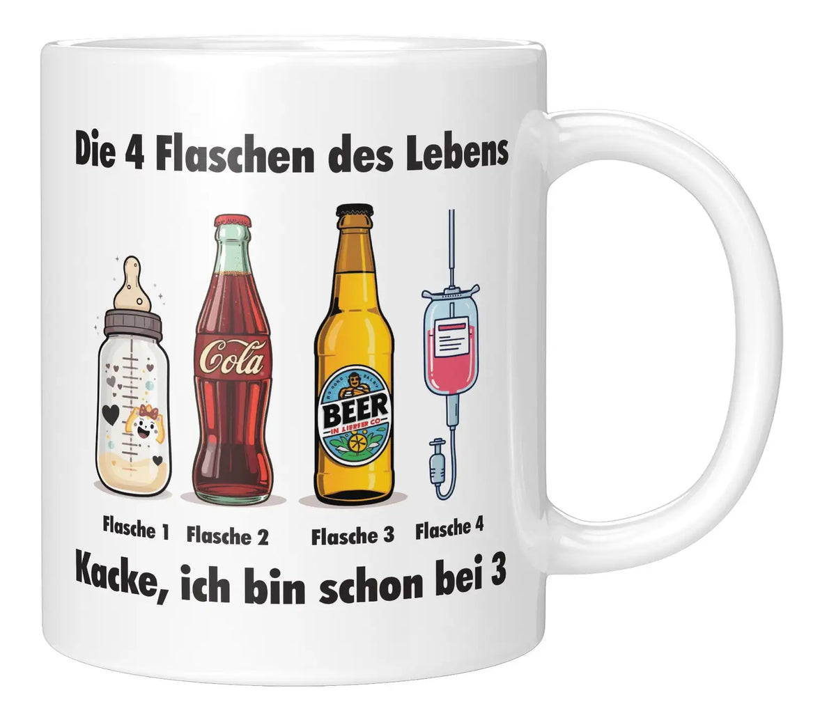 Tasse - Die 4 Flaschen des Lebens - Weiss